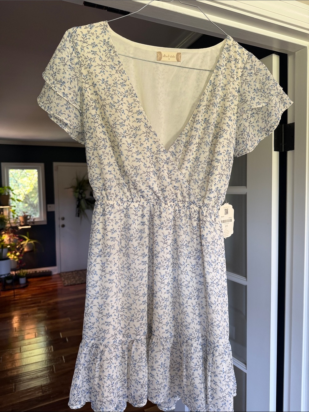Altar'd State White and Blue Floral Maxi Dress